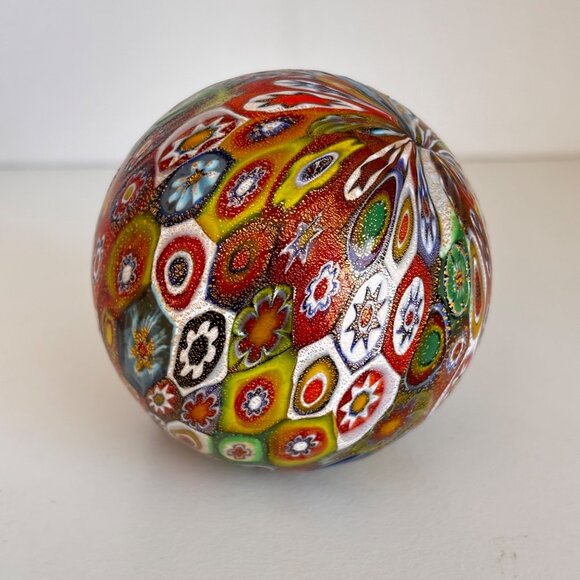 Murano Other - Vtg Murano Millefiori Handcrafted Glass Paperweight Ball Orb Campanella Italy